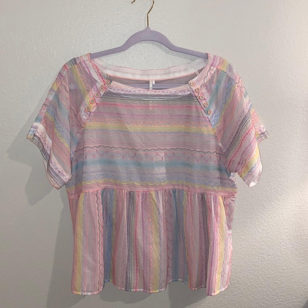 By Anthropologie Orange Motif top